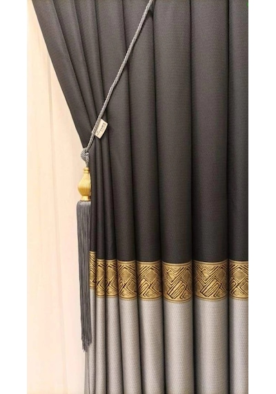 Lusya Siyah-gri 1/3 Sık Pile Pano Fon Perde Apm 50x260