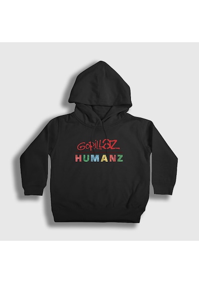 Presmono Unisex Çocuk Humanz V2 Gorillaz Kapüşonlu Sweatshirt Siyah