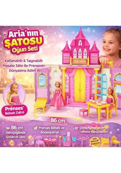 Aria Nın Şatosu Prenses Oyun Seti Katlanabilir Taşınabilir Şato Ve Prenses Bebek