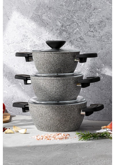 Emsan Fortis Granit 6 Parça Midi Tencere Seti Gri Gri