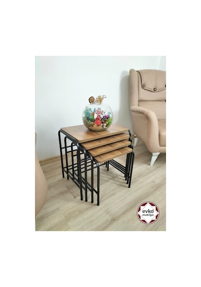 Evko Mobilya Buket Sehpa, 4'lü Zigon Sehpa, Servis Sehpası, Iç Içe Geçen Sehpa, Ahşap Sehpa, Dikdörtgen Sehpa Ceviz
