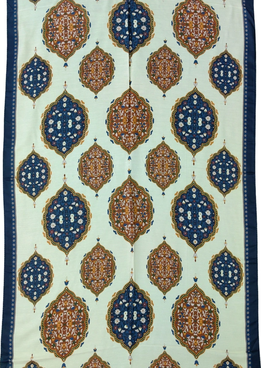 Mim Eşarp Işıl İpek Soft Pamuklu Etnik Desenli Şal 75x190 Cm Lacivert