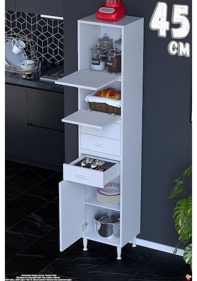 Lorin 45 Cm 3 Kapaklı Raflı Çok Amaçlı Mutfak Kiler Ve Depolama Dolabı Beyaz Boy Dolabı-45x194x32 Cm Lorin 45 Cm 3 Kapaklı Raflı Çok Amaçlı Mutfak Kiler Ve Depolama Dolabı Beyaz Boy Dolabı-45x194x32 Cm