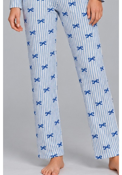 Kadın Desenli İkili Mavi Rahat Pijama Takımı 4815