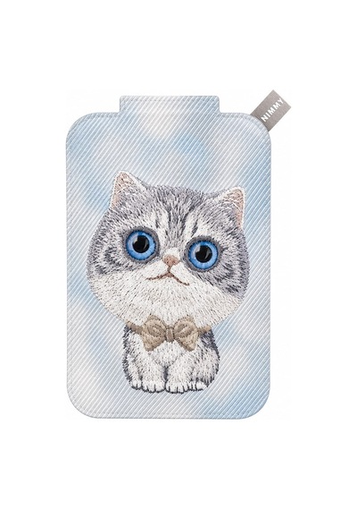 Magsafe Uyumlu Manyetik 3d Göz Gerçek Nakışlı Stand Ve Kartlık - Papyonlu Gri Kedi - Big Eyes