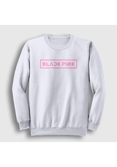 Presmono Unisex Logo Blackpink Sweatshirt Beyaz