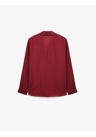 Koton Uzun Kollu Kaçık Yaka Düğmeli Oversize Gömlek Bordo 7wak60129pw