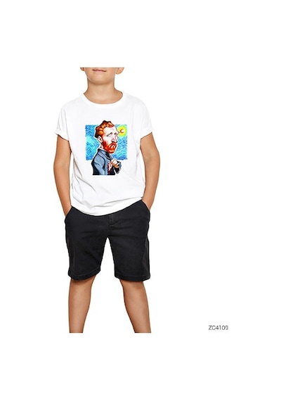 Zepplin Giyim Van Gogh Karikatür Beyaz Çocuk Tişört