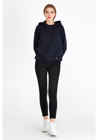 Comeor Kadın Lacivert Basic Kapüşonlu Regular Fit Rahat Sweatshirt 001