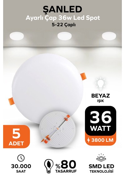 36w Ayarlı Çap Tasarruflu Led Yuvarlak Beyaz Işık Sıva Altı Slim Spot Aydınlatma Armatürü-5 Adettir