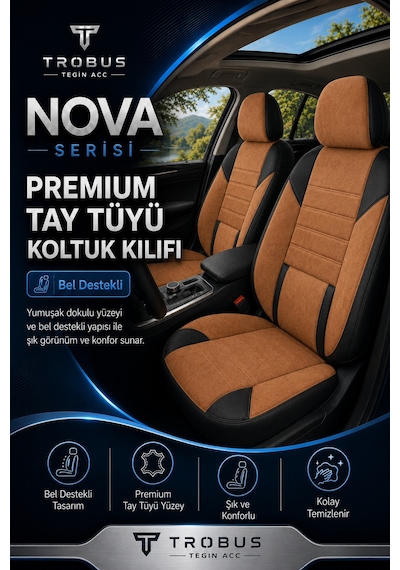 Skoda Rapid 2012+ Uyumlu Nova Serisi Taba Siyah Oto Koltuk Kılıfı