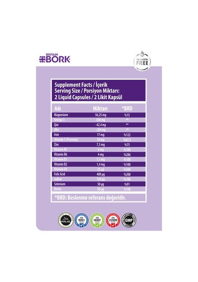 Prenatal 30 Likit Kapsül Parafinsiz Hamilelik Dönemi Omega3 Biotin İyot Methyl Folat İçeren Vitamin