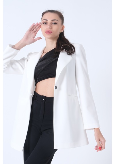 Feminist Ekru Zebra Astar Detaylı Krep Blazer Ceket 01051201.147 001
