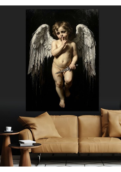 Kanatlı Küçük Aşk Meleği Cupid Dekoratif Kanvas - Mdf Ahşap Tablo