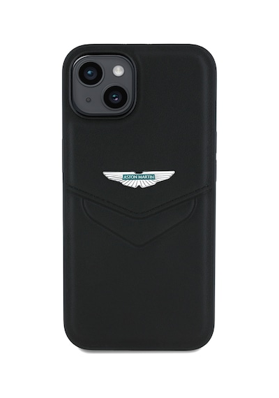 Apple Uyumlu iPhone 14 Kılıf Aston Martin Lisanslı Victory Dizayn Pu Deri Metal Logolu Kapak Siyah