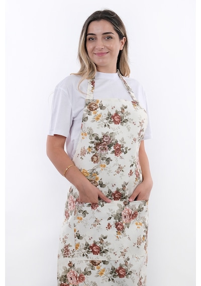 Sweet 3lü Set Ayarlanabilir Askılı Cepli Mutfak Önlüğü Seti 2 Eldiven Kahve Güller