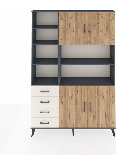 Arges Dolap 9 Raflı 4 Çekmeceli 4 Kapaklı 132x30x195 Antrasit... Antrasit