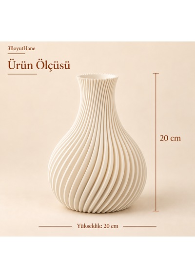 Sarmal Tasarım Dekoratif Vazo 20 Cm Kuru Ve Yapay Çiçek Vazosu Krem