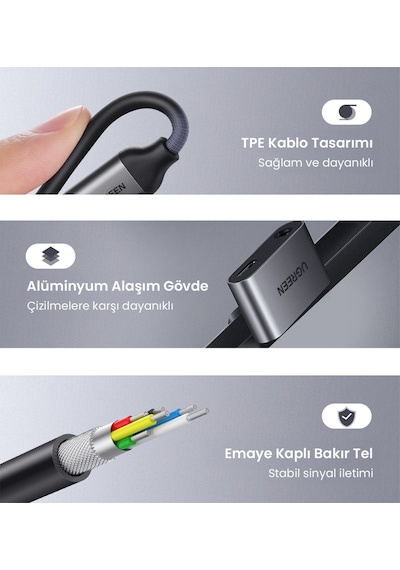 Ugreen Usb-c 3.5 Mm Kulaklık Ve Şarj Dönüştürücü, 50596 Diğer