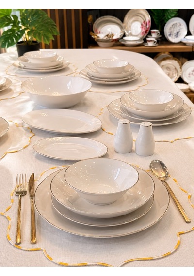 30 Parça 6 Kişilik Porselen Luna Gold Yemek Takımı-7223 Beyaz