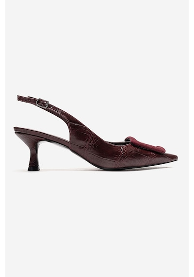 Luvishoes Dublın Bordo Baskı Tokalı Kadın Topuklu Ayakkabı Bordo