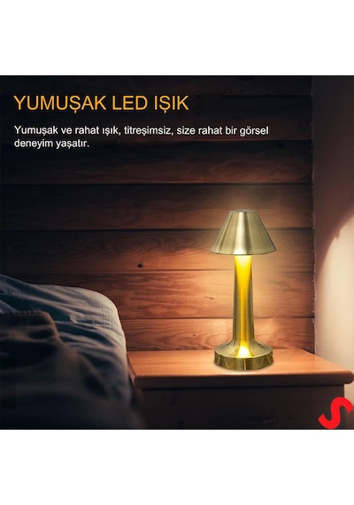 Şarjlı Dokunmatik Ayarlanabilir Renk Tonlu Led Masa Lambası - 23cm Renkli