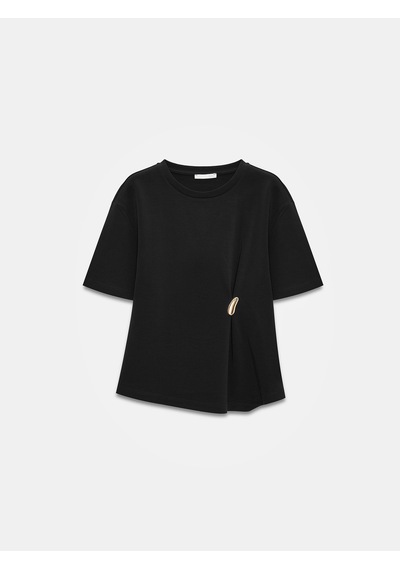 Dilvin 32445 Aksesuar Detaylı Basic T-shirt-siyah Siyah