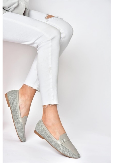 Fox Shoes P820940209 Gri Düz Tabanlı Günlük Kadın Babet Gri-suni Deri Gri