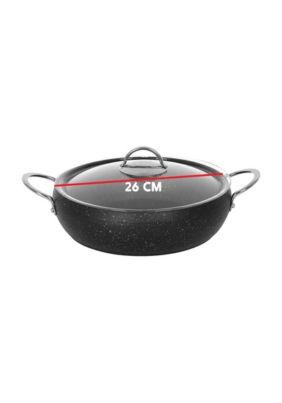 26 Cm Metal Saplı Fırına Girebilir Yanmaz Yapışmaz Granit Karnıyarık Ve Pilav Tenceresi Siyah