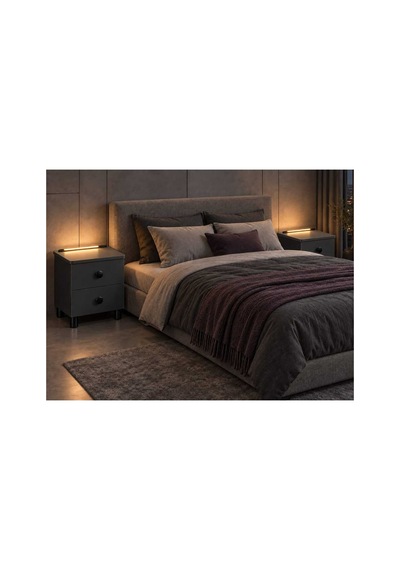 Modern Çekmeceli Komodin, Type-c Ve Usb Girişli, Led Işıklı Başucu, Yatak Odası, Koltuk Yanı Sehpası Gri - 931981058 Gri