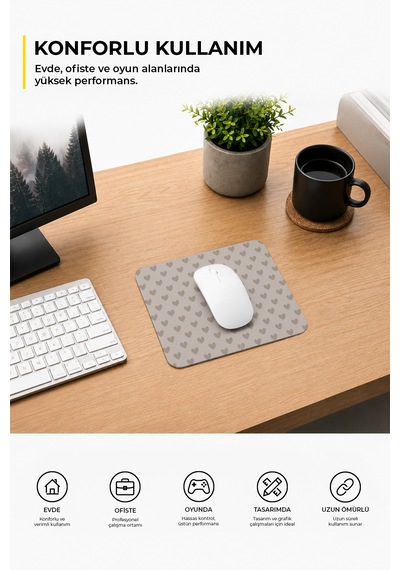 Bej Renkli Kalpli Desenli Ergonomik Mouse Pad, Kaymaz Yüzey İle Ev Ve Ofis Kullanımı İçin İdeal