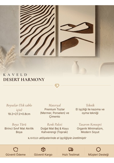 Desert Harmony 2'li Duvar Sanatı Seti - Modern Soyut Kum Tepesi Motifli Kazıma Tablo