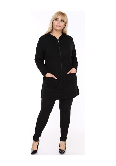 Kadın Siyah Büyük Beden Sweatshirt 2F-0428 Siyah