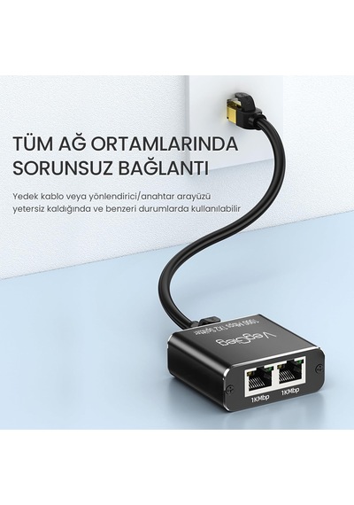Lexroo 1 Giriş 2 Çıkış Rj45 Gigabit Ethernet Çoklayıcı Splitter Adaptör