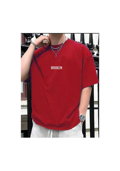 Medinenur Brooklyn Baskılı Unisex Bisiklet Yaka T-shirt Kırmızı