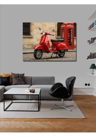 Kanvas Tablo Kırmızı Motosiklet Ve Sokak 70cmx100cm