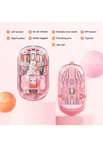 Btm005 Saydam Ofis Mouse 2.4g Kablosuz + Çift Bluetooth Sessiz Tıklama 2400 Dpı Pembe