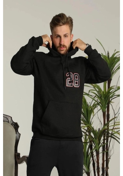 Oversize Kapüşonlu Sweatshirt Sırt Ve Ön Baskılı, Siyah -