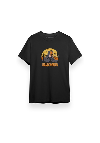 Halloween Sunset Retro Siyah Kısa Kol Erkek Tshirt 001