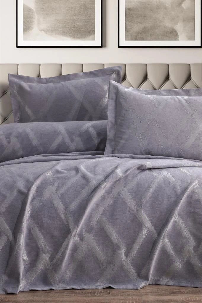 Nisan 3 Parça Çift Kişilik Pike Takımı 240x260 Gri Gri