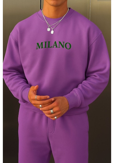 Benroma Milano Baskılı Unisex Sweatshırt Mor