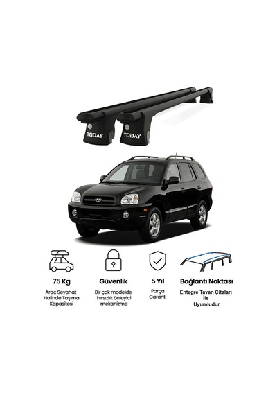 Trio-ı Hyundai Santa Fe 2006-2009 Uyumlu Siyah Kilitli Ara Atkı 120cm Port Bagaj Tavan Barı