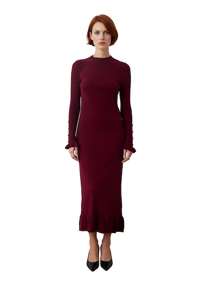 Ersefa Kadın Bodycon Kesim Akrilik Ribana Triko Maxi Elbise İncili Detay Bordo