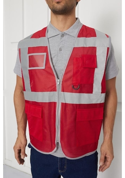 Orange Safety Mühendis Tipi Fileli İkaz Yeleği Kırmızı