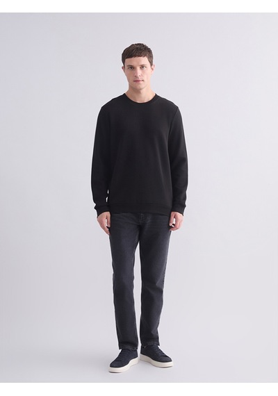 Lcwaıkıkı Classic Siyah Bisiklet Yaka Dokulu Erkek Sweatshirt