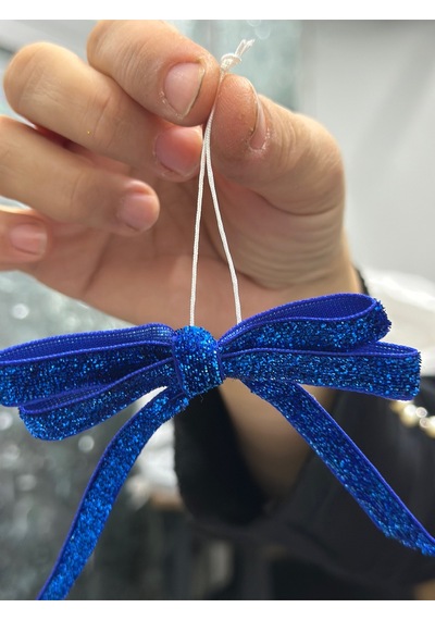 Paşateks 5li Set Simli Saks Mavisi Fiyonk Askılı Yılbaşı Noel Ağaç Süsü Ve Dekoratif Kurdele