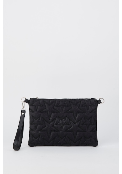 Vivaq Kadın Siyah Simli Yıldız Nakışlı Suni Deri Bilek Ve Zincir Askılı Portföy El Ve Clutch Çanta