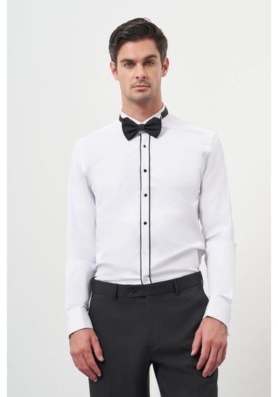 Morven Erkek Siyah Biyeli Slim Fit Ata Yaka Gömlek 25mc004041001 Siyah