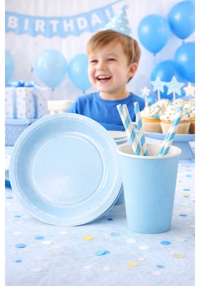 Beysüs Makaron Mavi 8li Tabak Bardak Set