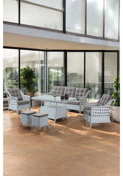 Canisa Akasya Serisi 1. Sınıf 3+1+1+2 Puf Beyaz Rattan Gri Minder Bahçe Balkon Oturma Koltuk Takımı Canisa Akasya Serisi 1. Sınıf 3+1+1+2 Puf Beyaz Rattan Gri Minder Bahçe Balkon Oturma Koltuk Takımı